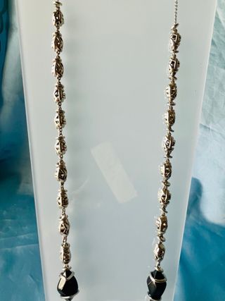 Collar Largo Plateado y Negro Touch