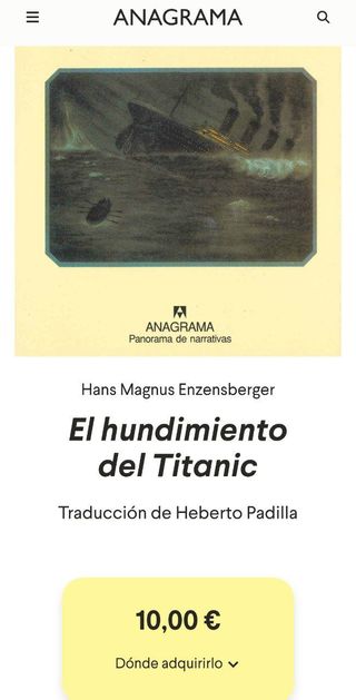 LIBRO EL HUNDIMIENTO DEL TITANIC, H. MANUS ENZENSB