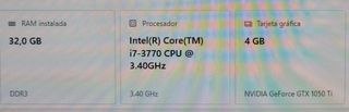 Torre Ordenador i7 3770 - 32GB RAM Tarjeta 4GB Ram