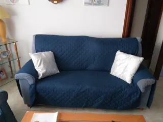 Regalo sofá 3 plazas 171cm azul y gris