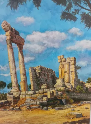 Acuarela Templo en ruinas