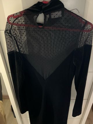 Vestido fiesta gasa/terciopelo escote corazon