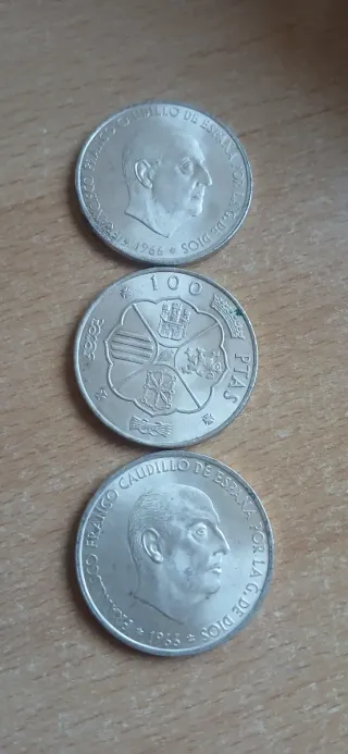 Lote 3 monedas 100 pesetas Franco 1966