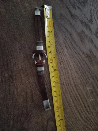 Pulsera cuero marrón ancla acero