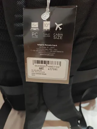 Zaino Roncato nero nuovo con etichette