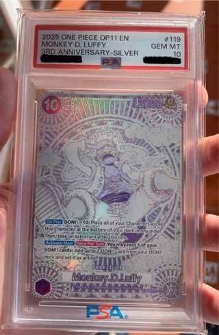 One Piece Luffy Silver 3RD Anniversary OP11 PSA 10