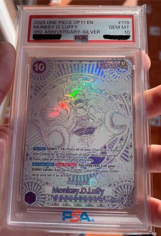 One Piece Luffy Silver 3RD Anniversary OP11 PSA 10