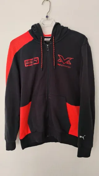 Sudadera Max Verstappen Puma azul y naranja.