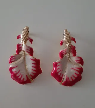 Pendientes Pez Esmaltado Dorado y Rosa