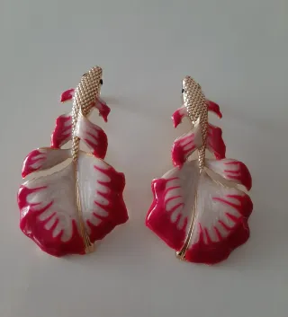 Pendientes Pez Esmaltado Dorado y Rosa