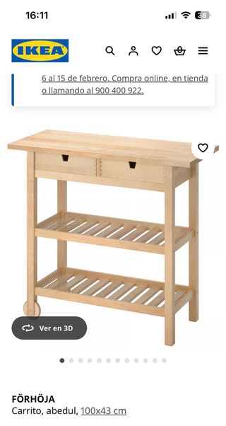 Carrito FÖRHÖJA abedul IKEA 100x43 cm