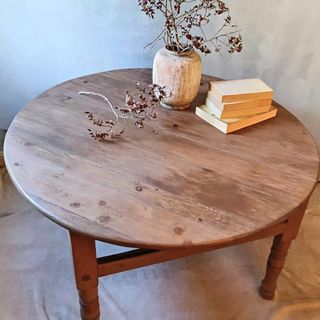 Mesa centro redonda madera maciza rústica