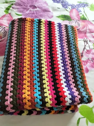 Colcha Ganchillo Hecha a Mano Multicolor 1.48x1.50