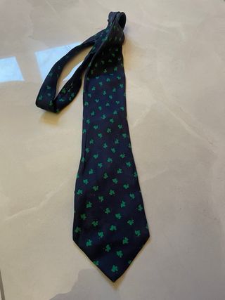 Cravatta Celine fantasia quadrifogli blu e verdi