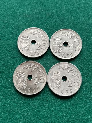 Lote 4 monedas 25 céntimos 1937 Guerra Civil