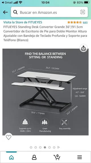 Convertidor de escritorio elevable FITUEYES – 36”