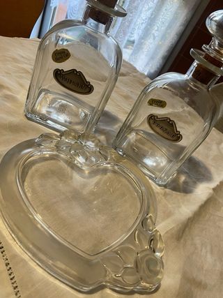 Vecchie bottiglie cristallo targhe argento 800