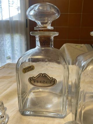 Vecchie bottiglie cristallo targhe argento 800