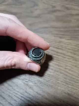 Anillo Acero con Gema Negra