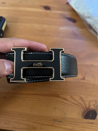Cinturón Hermes Negro Hebilla H Dorada