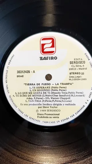 Vinilo La Trampa - Tierra de Fuego (1989) PROMO