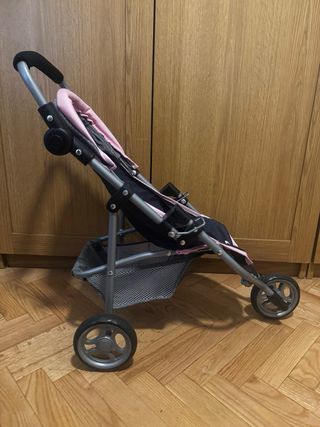 Cochecito para muñecas gris y rosa