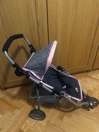Cochecito para muñecas gris y rosa