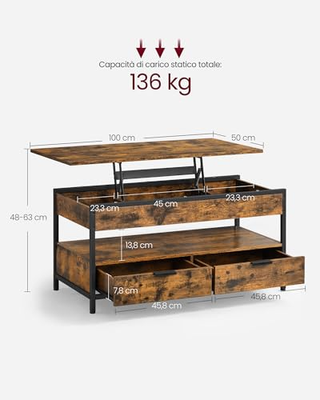 Tavolino da Caffècon Piano Rialzabile, Tavolino da