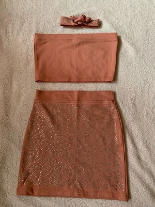 Set top + minigonna con strass