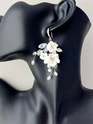 Pendientes Flores Porcelana y Perlas