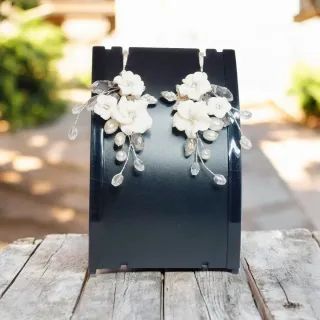 Pendientes Flores Porcelana y Perlas