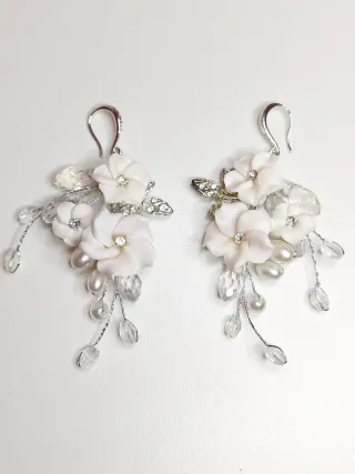 Pendientes Flores Porcelana y Perlas