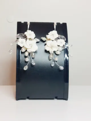 Pendientes Flores Porcelana y Perlas