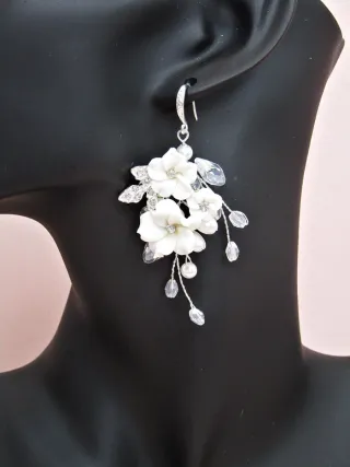 Pendientes Flores Porcelana y Perlas