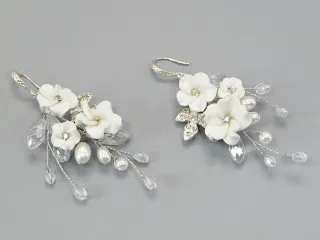 Pendientes Flores Porcelana y Perlas