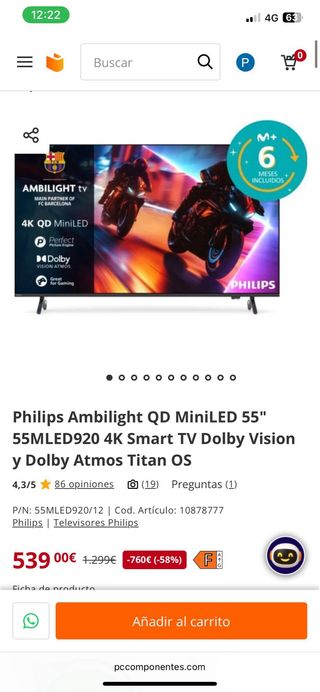 TV Philips 55 Ambilight 4K UHD LED+ Barra d sonido