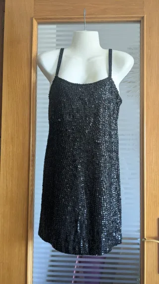 Vestido Vintage Don Algodón Negro Lentejuelas