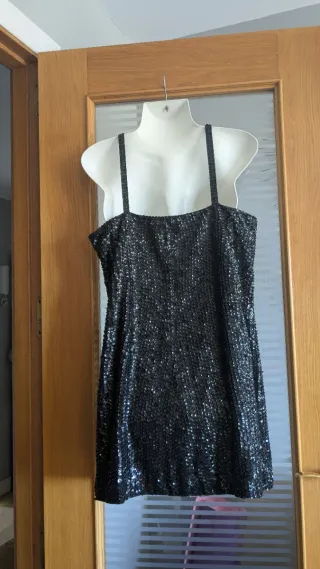Vestido Vintage Don Algodón Negro Lentejuelas