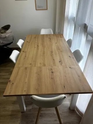 Mesa comedor extensible madera y blanco