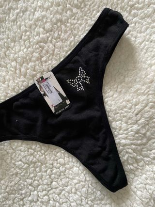 Slip nero con fiocco strass taglia S