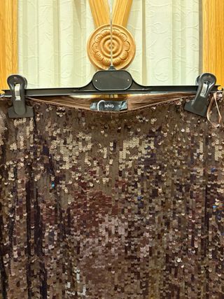 Falda Mango Lentejuelas Marrón/Dorado