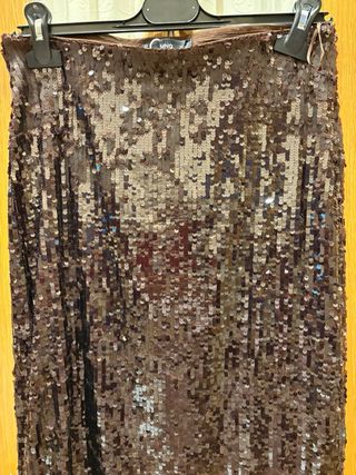 Falda Mango Lentejuelas Marrón/Dorado