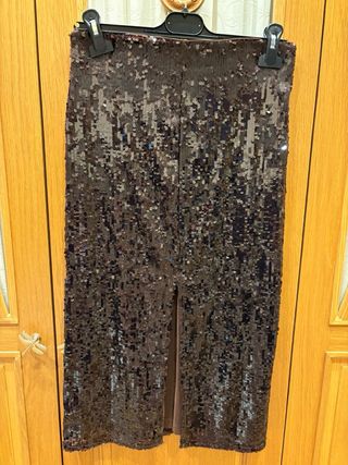 Falda Mango Lentejuelas Marrón/Dorado