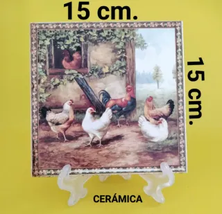 Cuadro de cerámica con gallinas