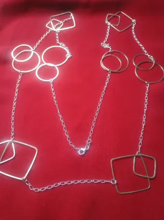 Collar largo plata con aros y cuadrados