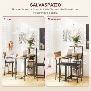 Set Bancone Bar Pieghevole e 2 Sgabelli Alti con S
