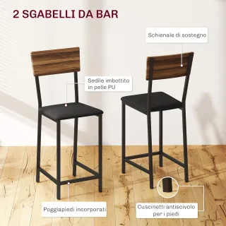 Set Bancone Bar Pieghevole e 2 Sgabelli Alti con S