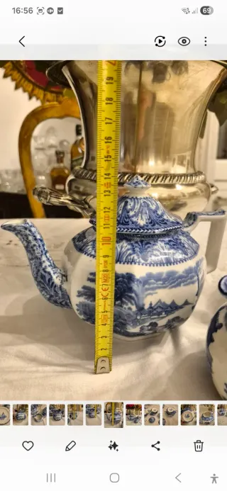 Juego de té inglés antiguo azul y blanco.