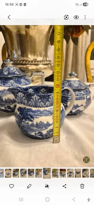 Juego de té inglés antiguo azul y blanco.