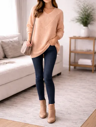 Maglione lungo in lana e angora pesca IT 40/ EU 36